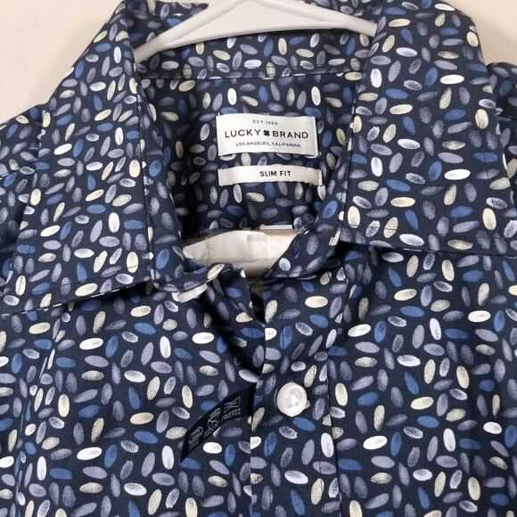 Lucky Brand Shirt Mens 15.5 34 Long Sleeve Button Up Navy Geometric Cowboy Rodeo - Picture 2 of 16